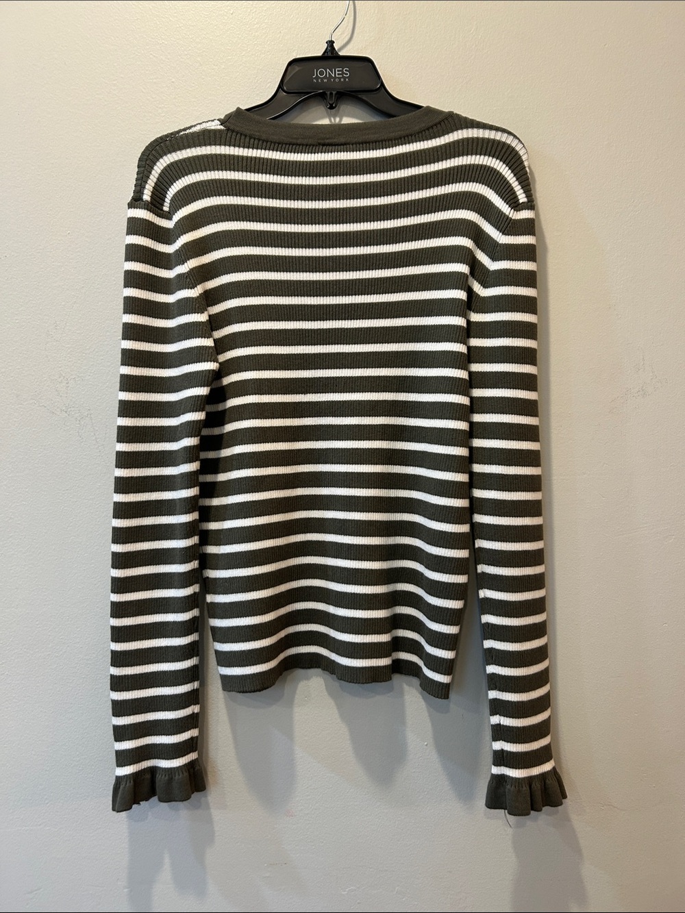 Bobeau Olive Green & White Striped Crew Sweater - Picture 5 of 5
